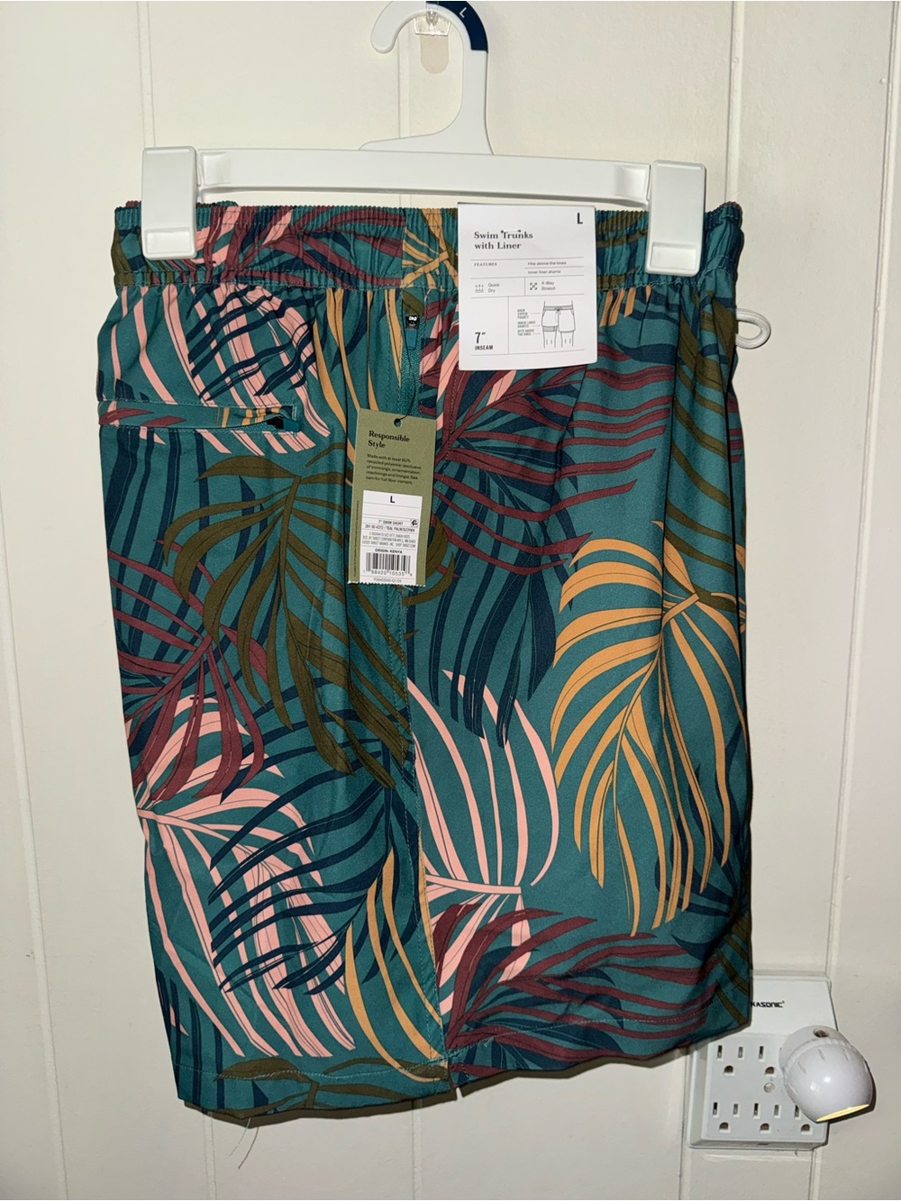 Goodfellow & Co Teal Tropical Leaf Print Swim Trunks